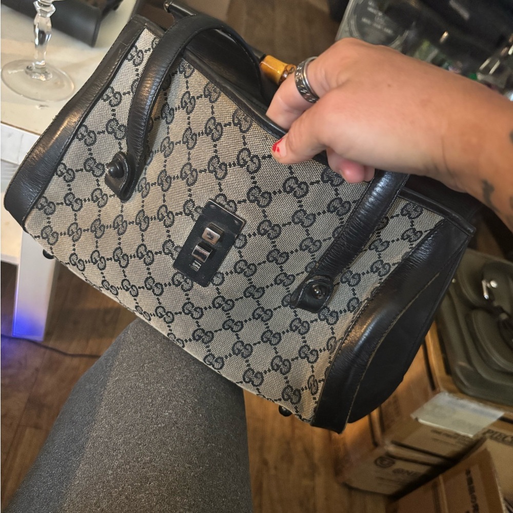 Gucci Black and Gray Monogram Tote